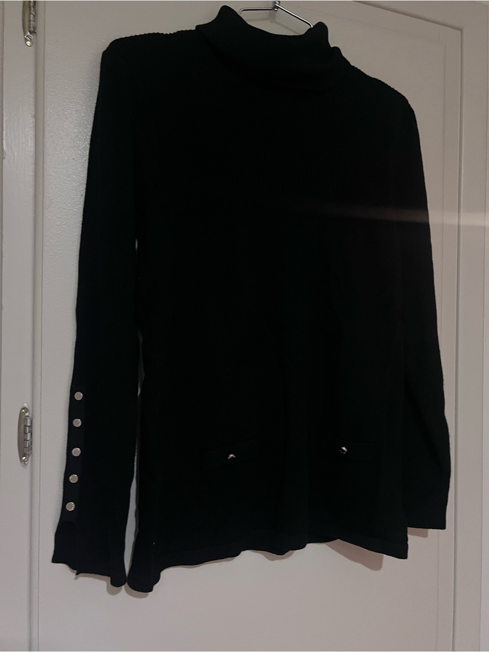 Marble Black Turtleneck Button-Sleeve Women's Sweater medium